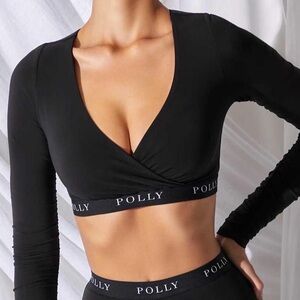 Oh Polly Take It Easy Black Long Sleeve Crop Top US Size 0
